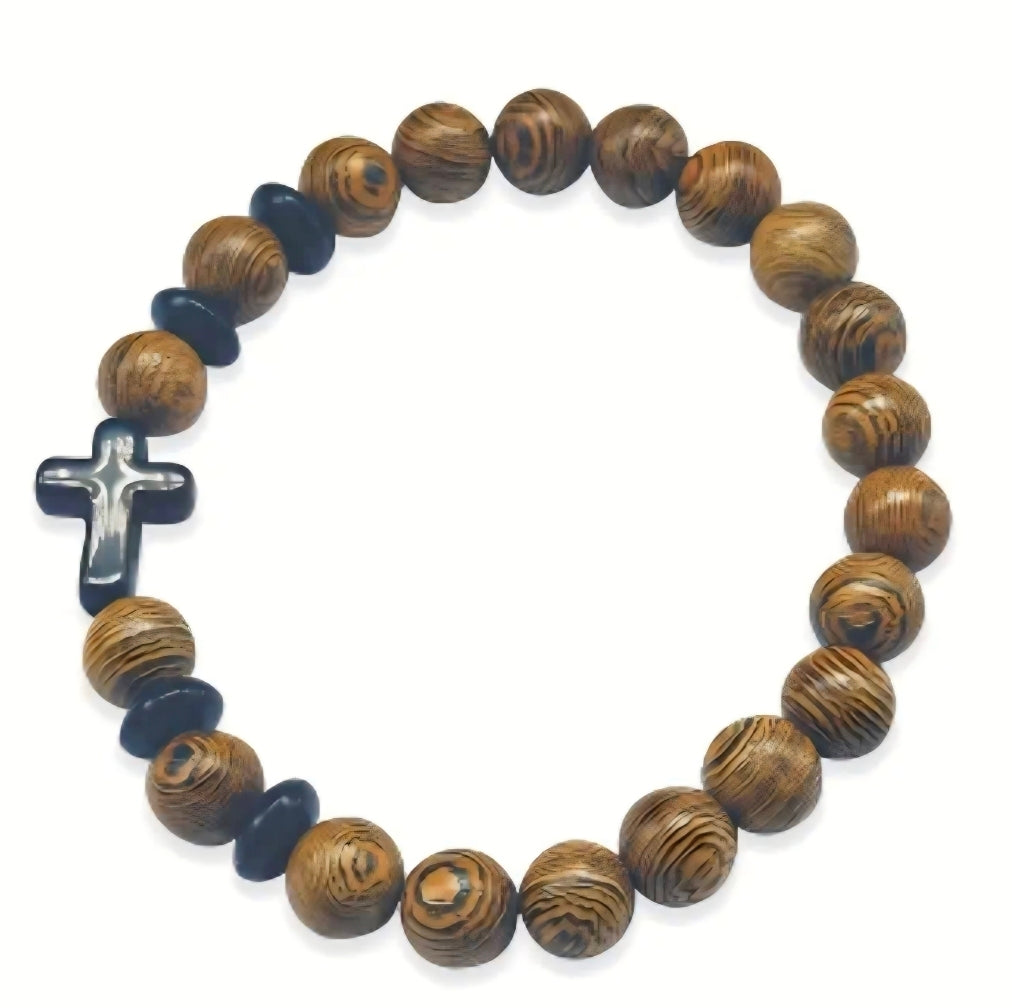 Wooden beaded Cross bracelet